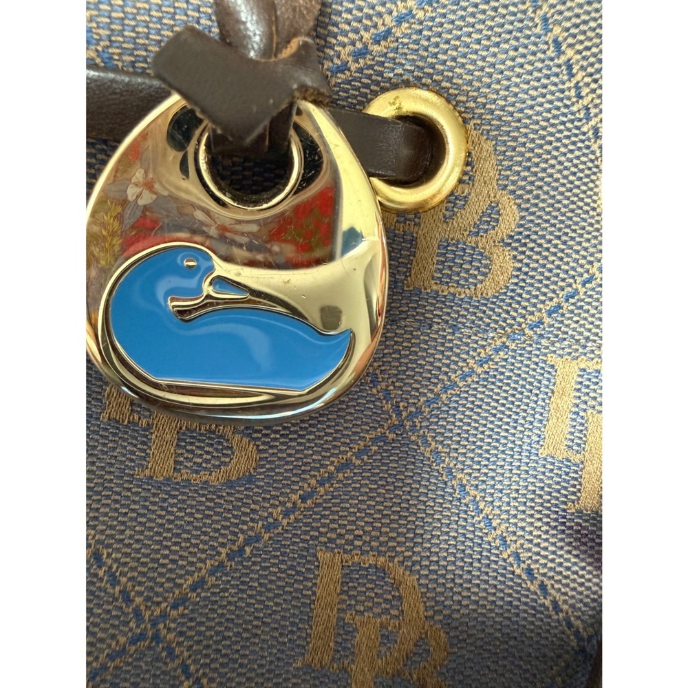 Dooney & Bourke Signature Monogram Canvas Tote Bag Blue Brown Leather Trim - Picture 9 of 9